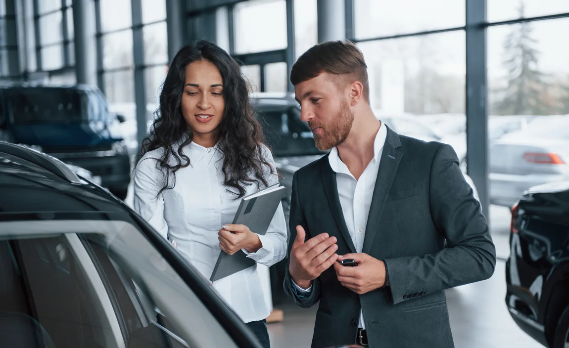 customer looking at new car